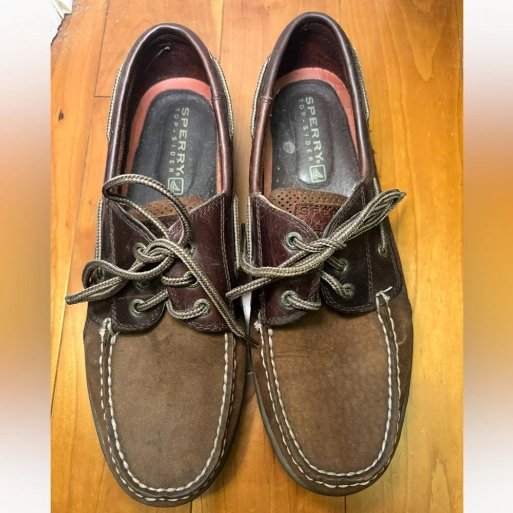 Sperry Men's Brown Two-Tone Leather & Canvas Boat Shoes